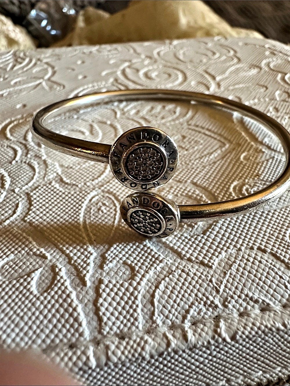 PANDORA Signature Logo Pavé Open Cuff Bangle